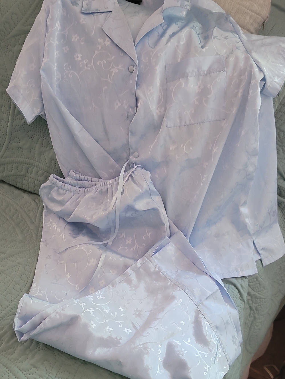 Secret Treasures Light Blue Satin Pajama Set - Short Sleeve Top & Pants